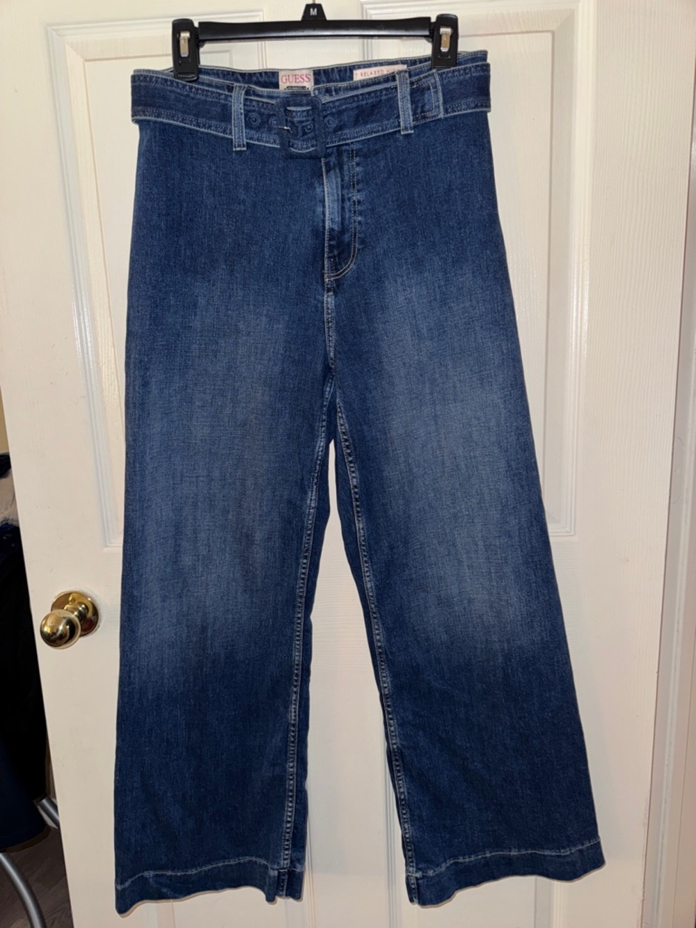 GUESS Dakota Relaxed High Rise Wide Leg Jeans Belted Denim Size 28 Women